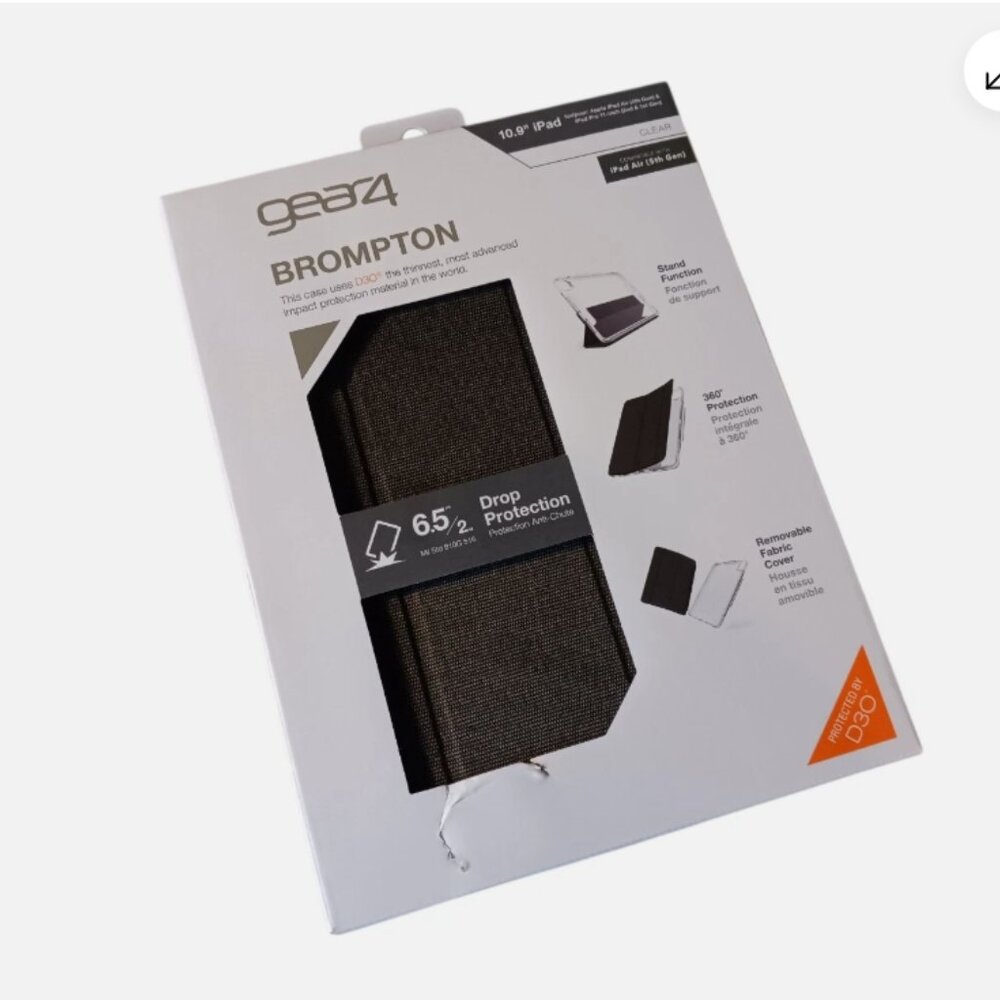 Gear4 Brompton Case 10.9" for iPad 11" D3O Drop Protection, Stand, Folio Clear